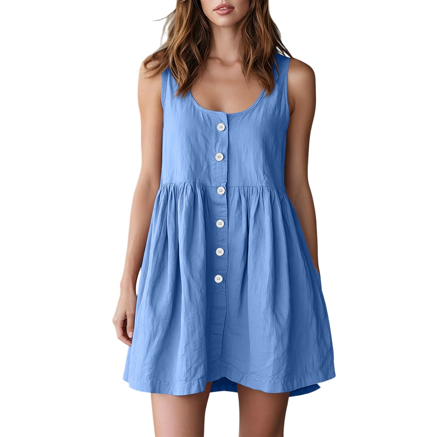 Cotton - linen Sleeveless Versatile A - line Dress In Neutral Tones, British Princess Style - Nova Exporters