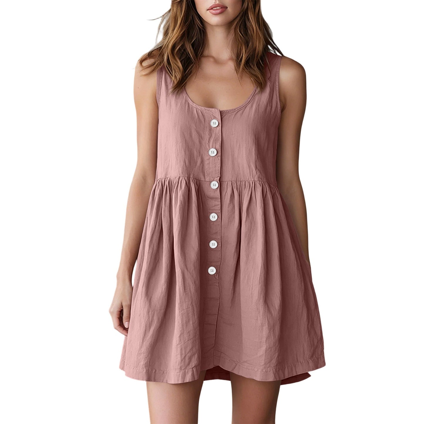 Cotton - linen Sleeveless Versatile A - line Dress In Neutral Tones, British Princess Style - Nova Exporters