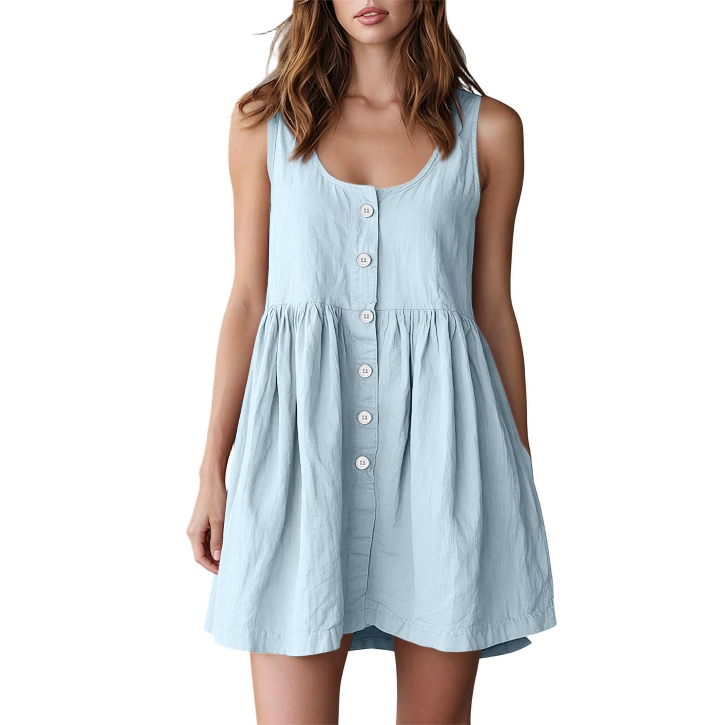 Cotton - linen Sleeveless Versatile A - line Dress In Neutral Tones, British Princess Style - Nova Exporters